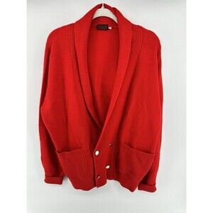 VTG Nordstrom Cardigan Women Sz Large Red Gold Buttons All Pure 100% Merino Wool